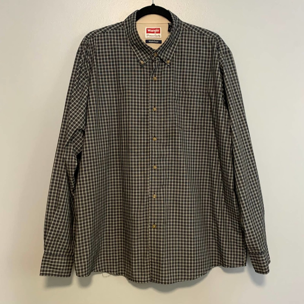 Wrangler Grey Blue Plaid Button Down Shirt XL